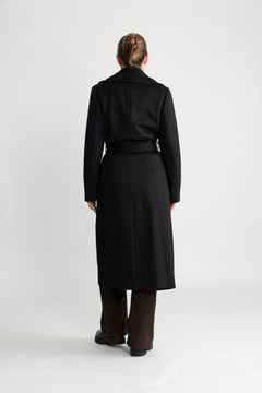 Cashmere Coat W Clareta Belt Long - Ebony Black