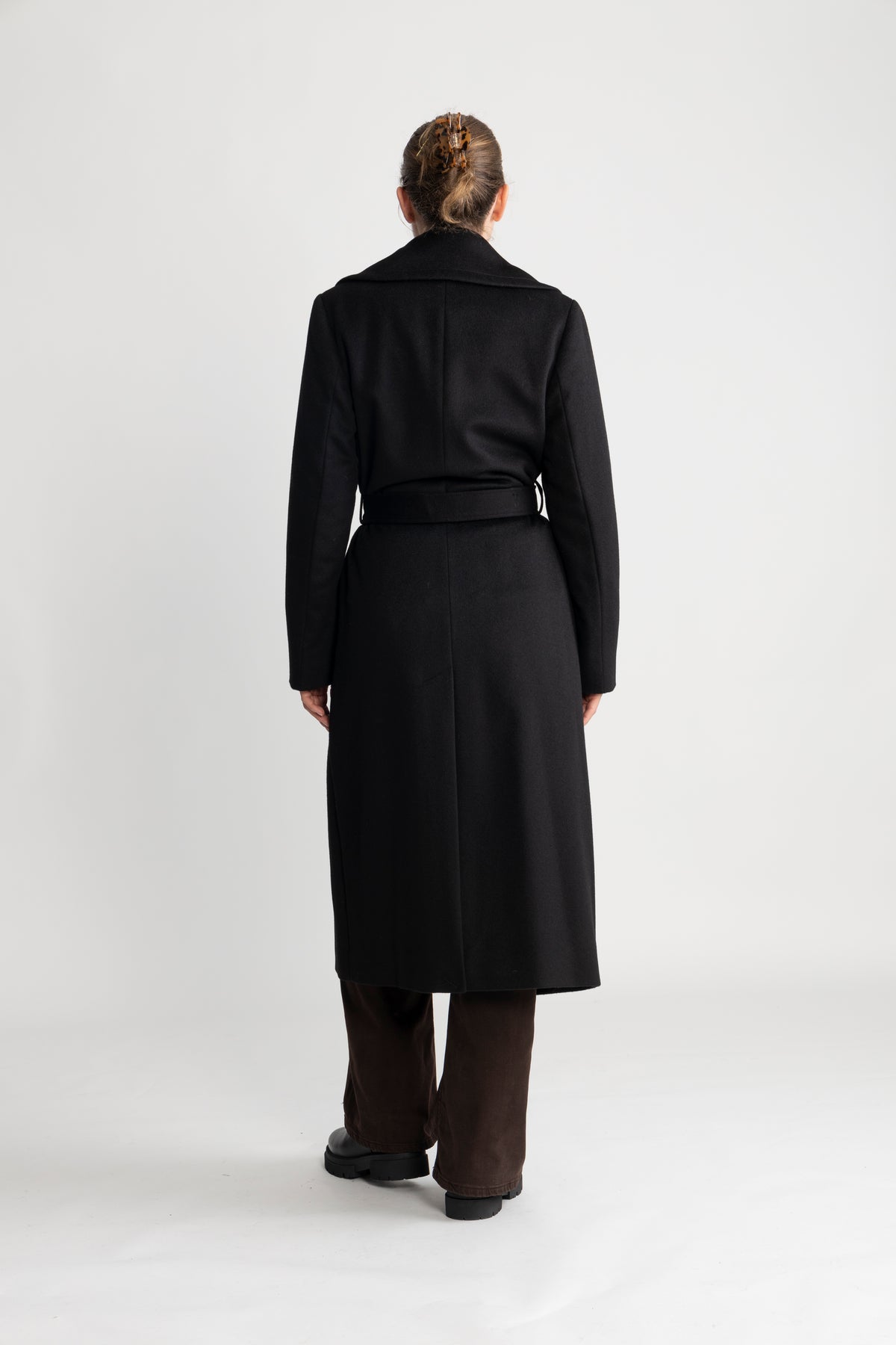 Cashmere Coat W Clareta Belt Long - Svart
