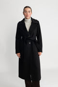 Cashmere Coat W Clareta Belt Long - Svart