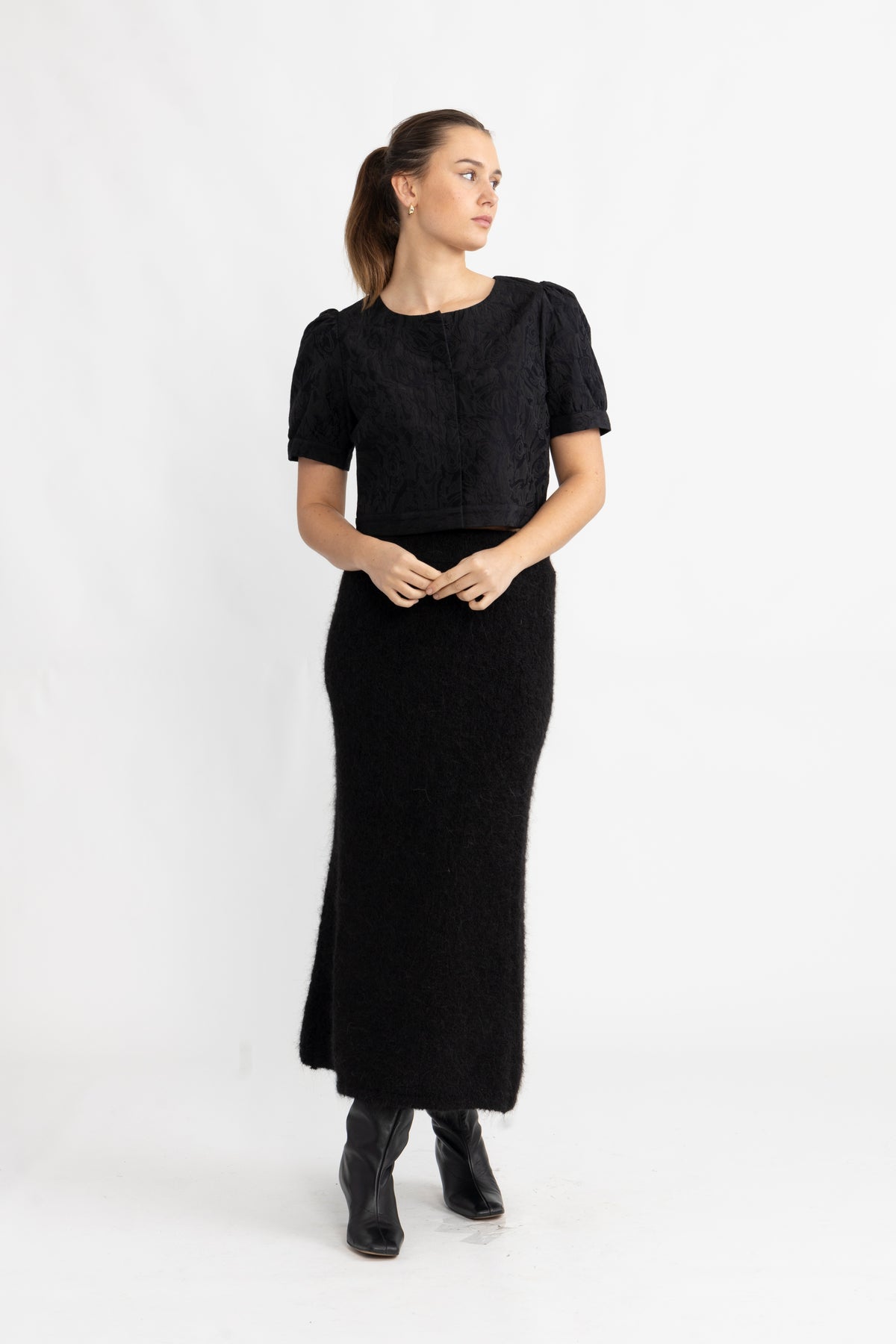 Gabella HW Midi Knit Skirt - Svart