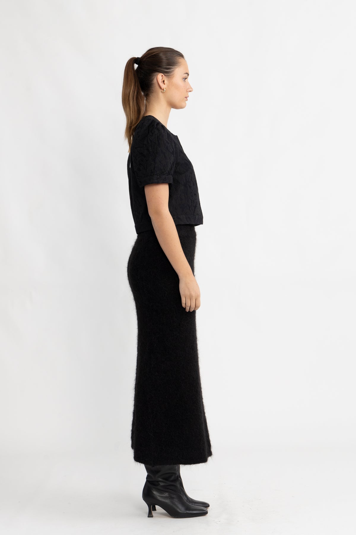 Gabella HW Midi Knit Skirt - Svart