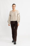Milana Ls Mohair Knit Stitching - Beige