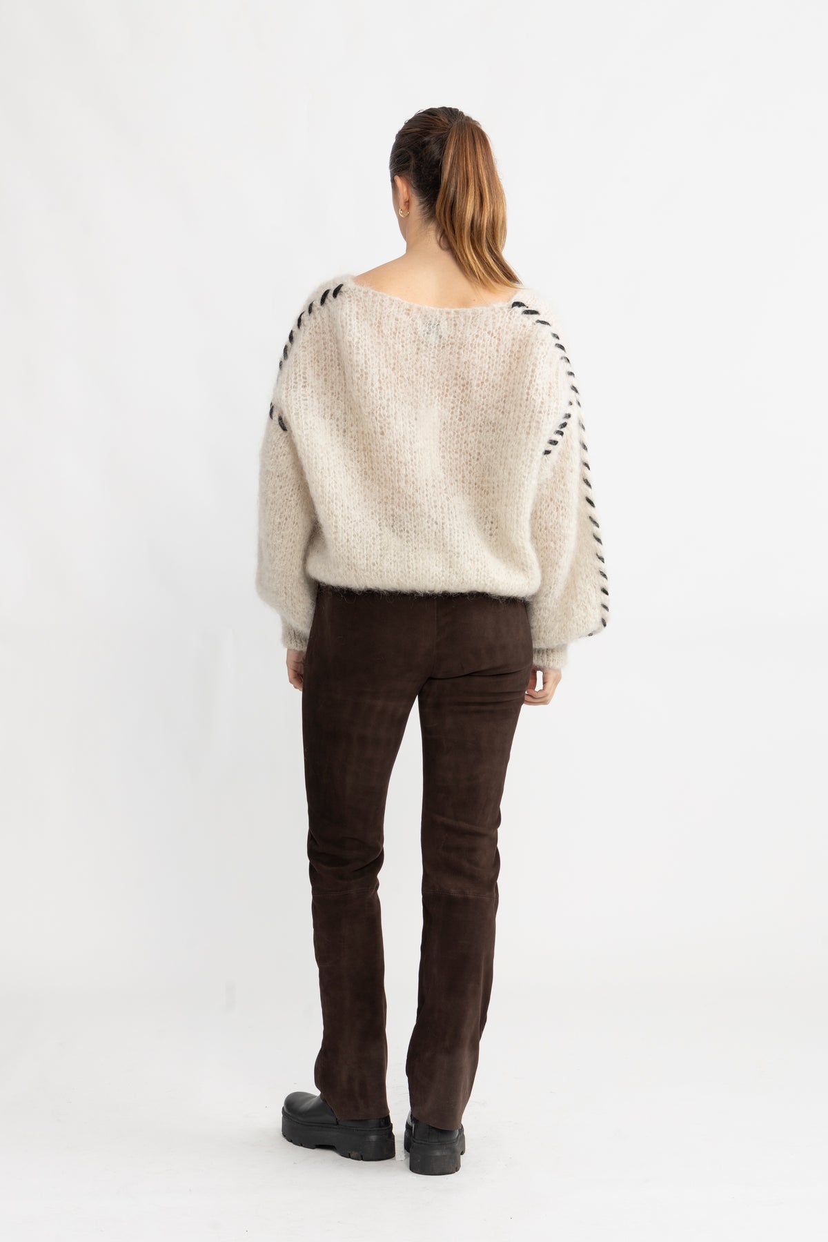 Milana Ls Mohair Knit Stitching - Beige