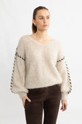 Milana Ls Mohair Knit Stitching - Beige