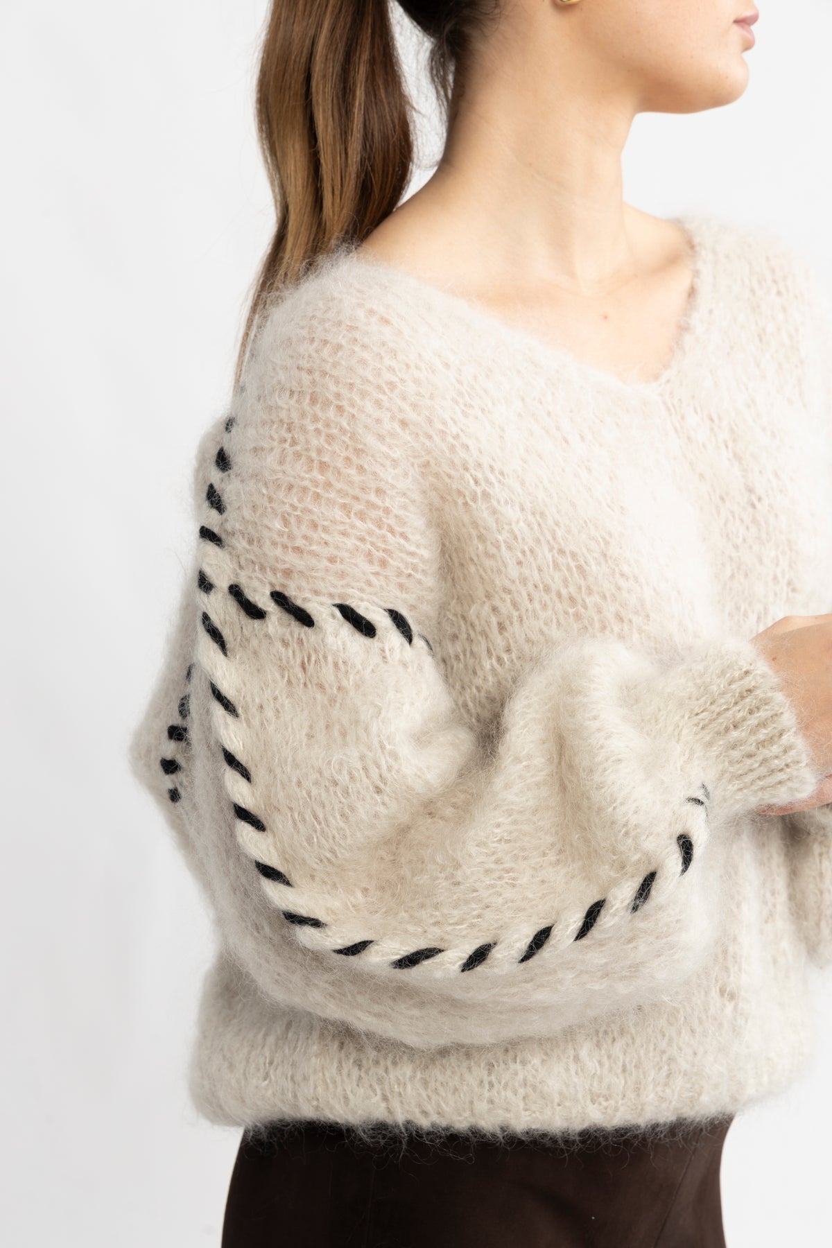 Milana Ls Mohair Knit Stitching - Beige