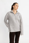 Iben Zip Sweater - Light Grey With White