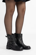 Biaharper Mid Calf Biker Boot Pull Up Leather - Svart