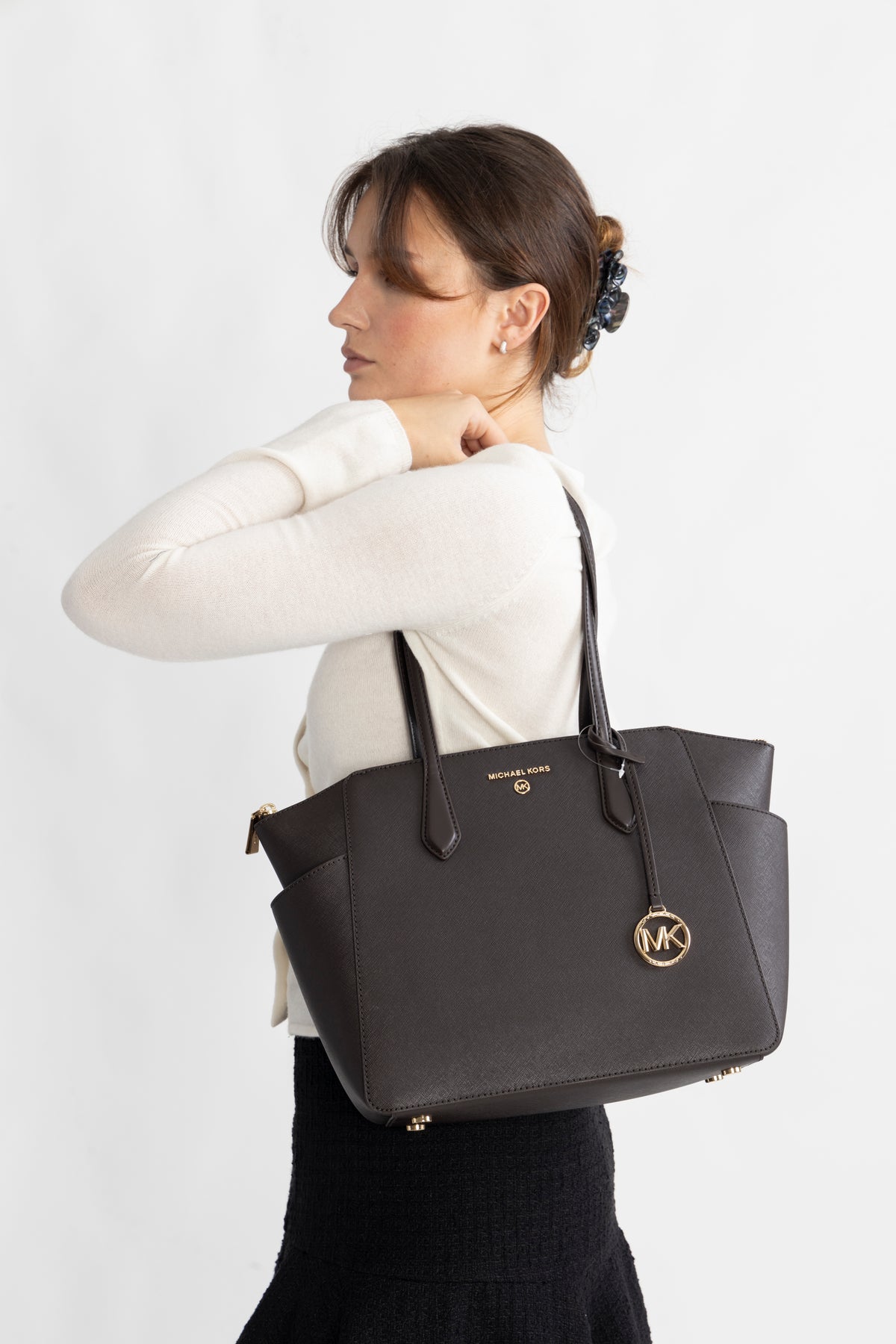 Marilyn Medium Saffiano Leather Tote Bag - Chocolate