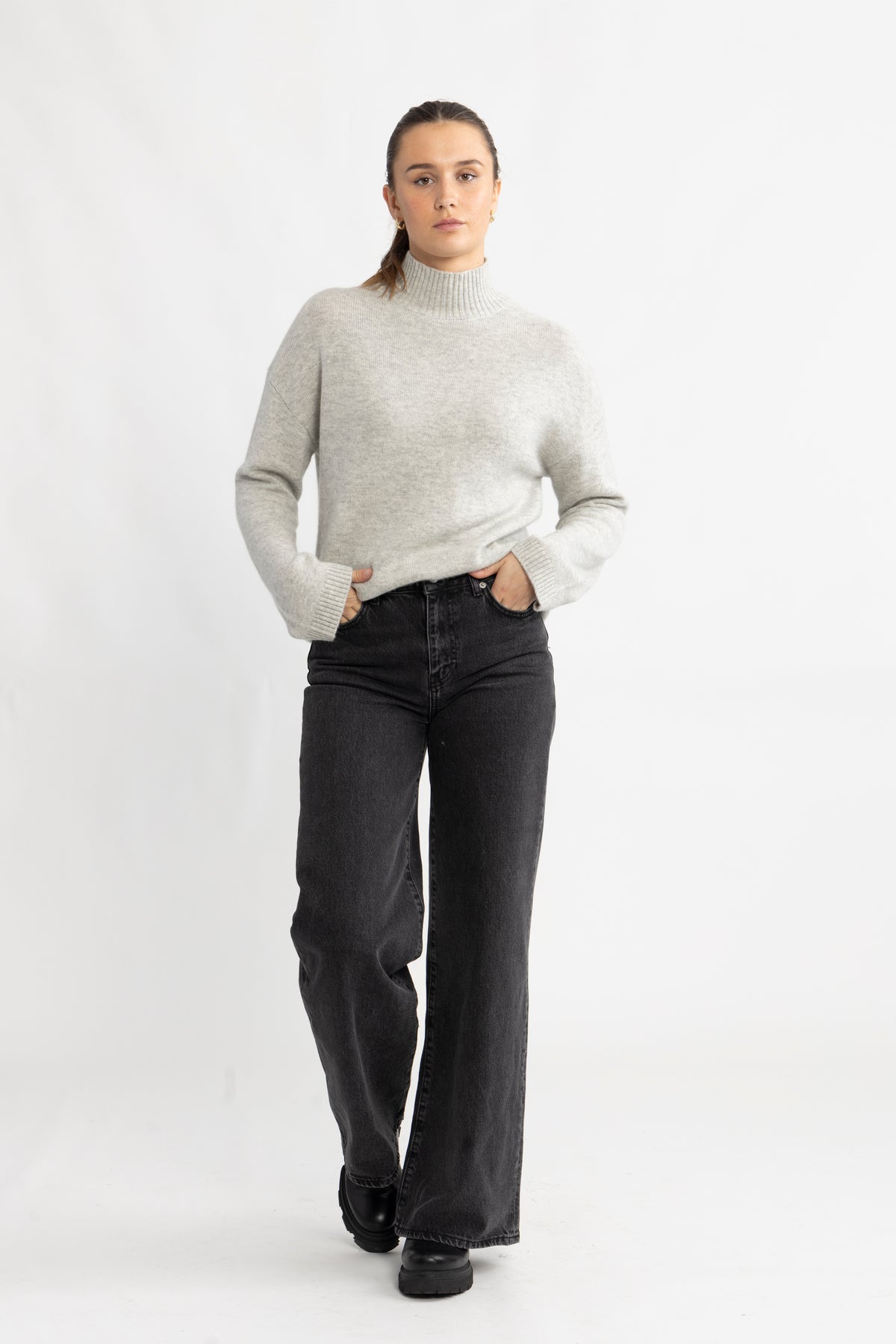 Cille Cashmere Blend High Neck - Ljusgrå melange