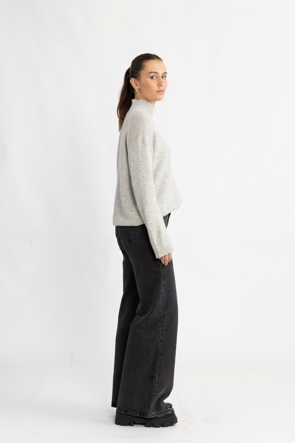 Cille Cashmere Blend High Neck - Ljusgrå melange