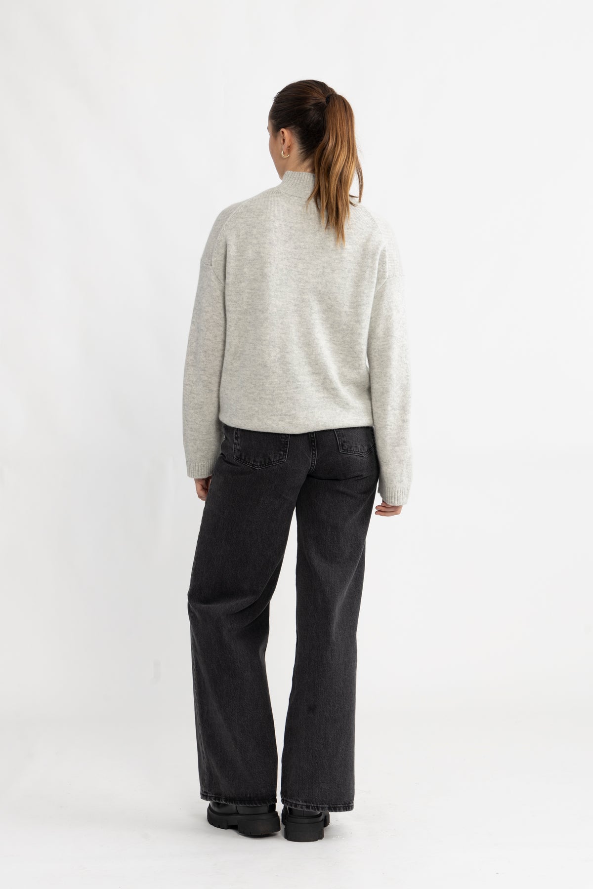 Cille Cashmere Blend High Neck - Ljusgrå melange