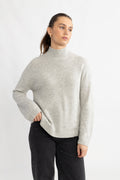 Cille Cashmere Blend High Neck - Ljusgrå melange
