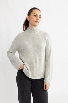 Cille Cashmere Blend High Neck- Light Grey Melange