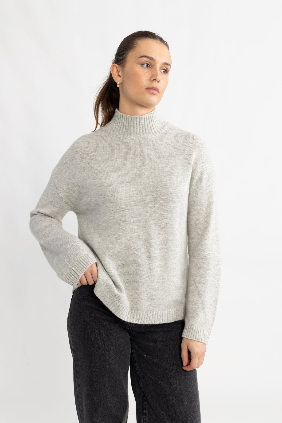 Cille Cashmere Blend High Neck - Ljusgrå melange