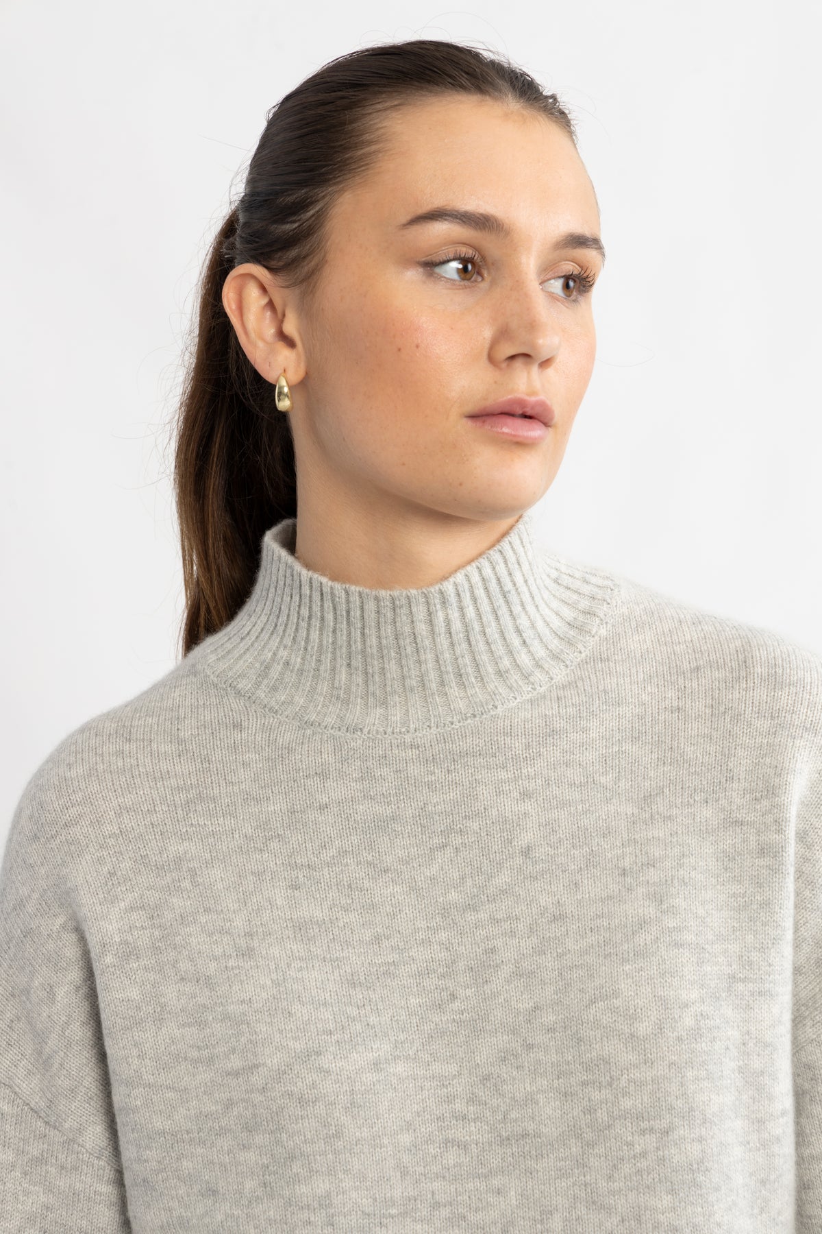 Cille Cashmere Blend High Neck - Ljusgrå melange