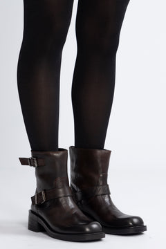 Biaharper Mid Calf Biker Boot Pull Up Leather - Chestnut