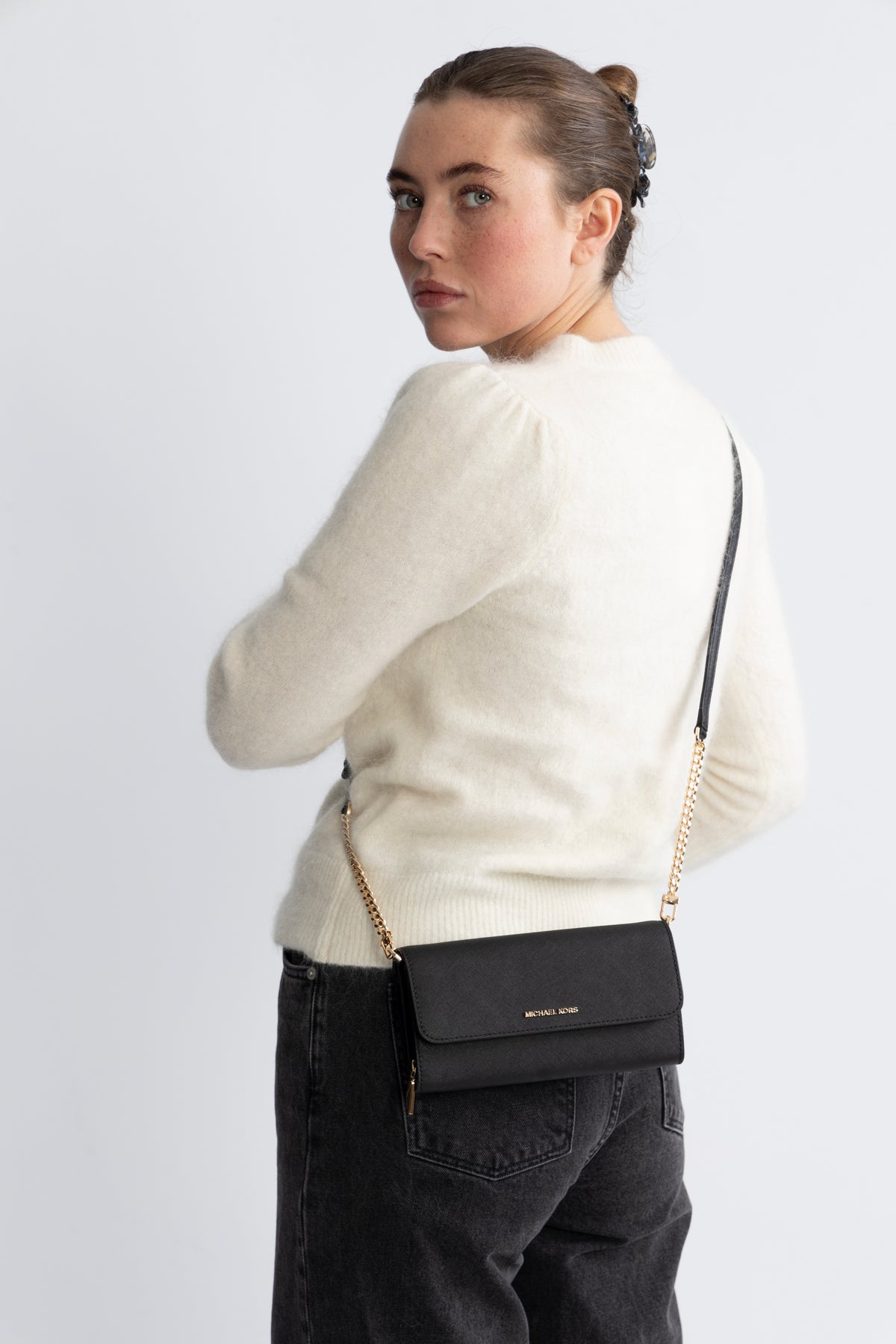 Jet Set Large Wallet On Chain Crossbody - Black