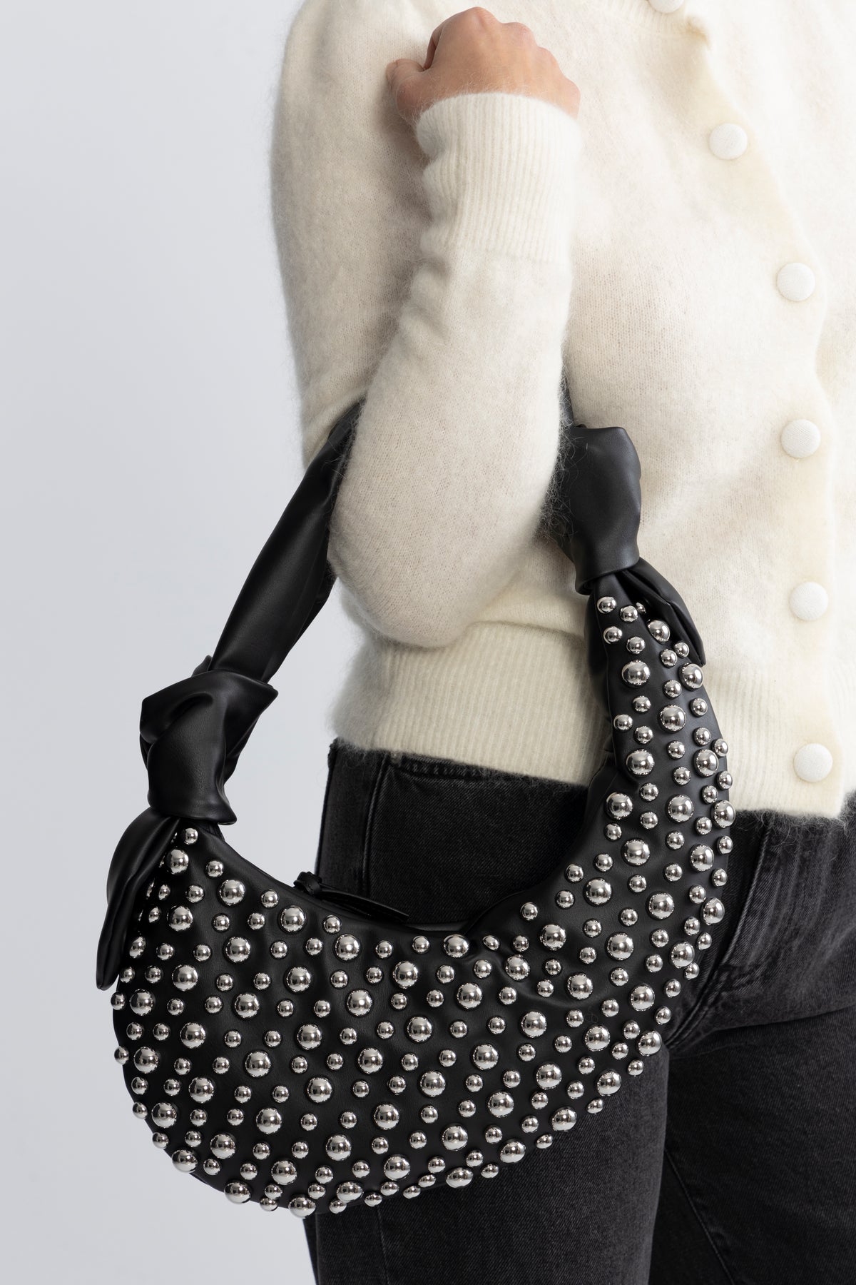 Studded Knotted Satchel - Black