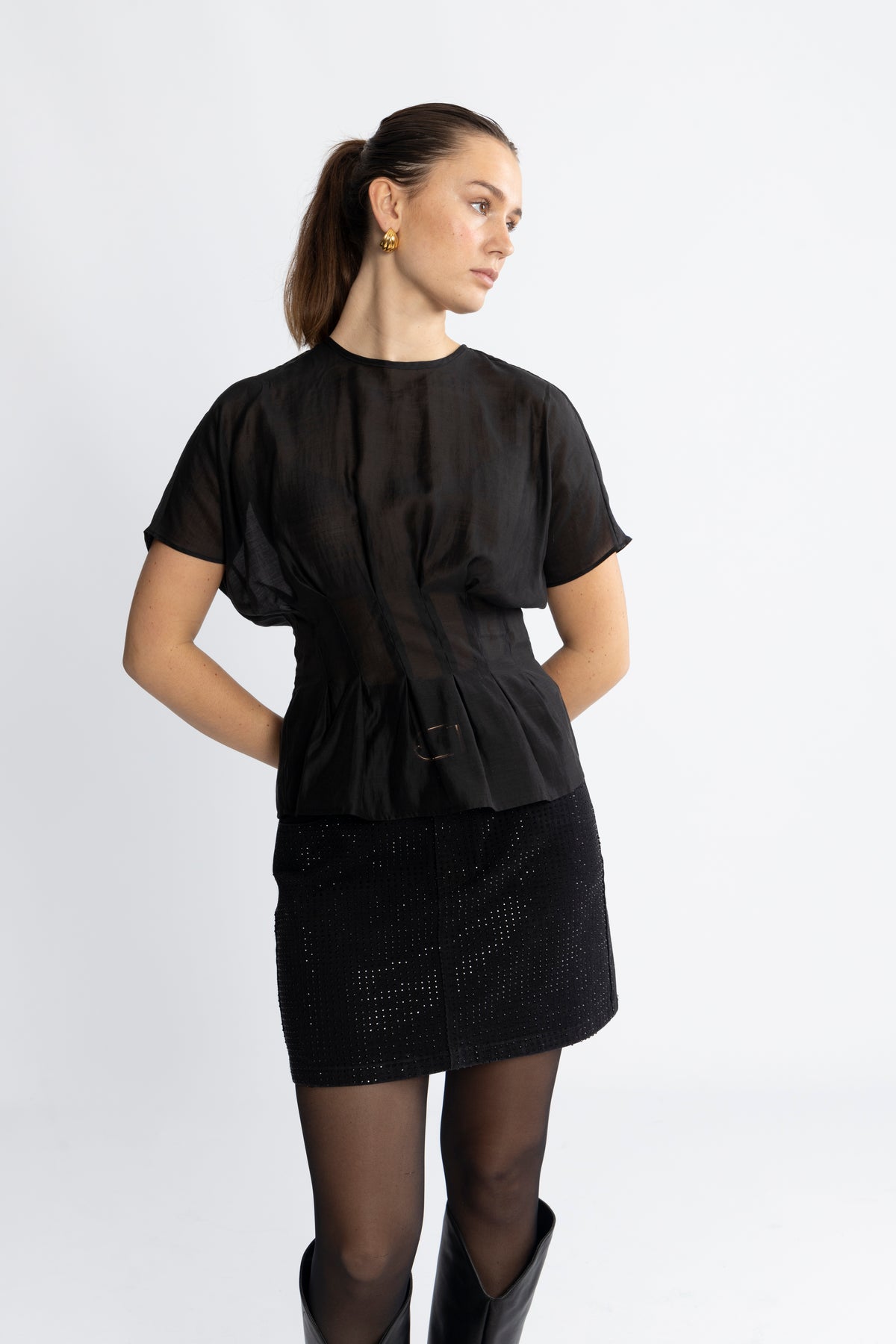 Iris Ss O-Neck Top - Black