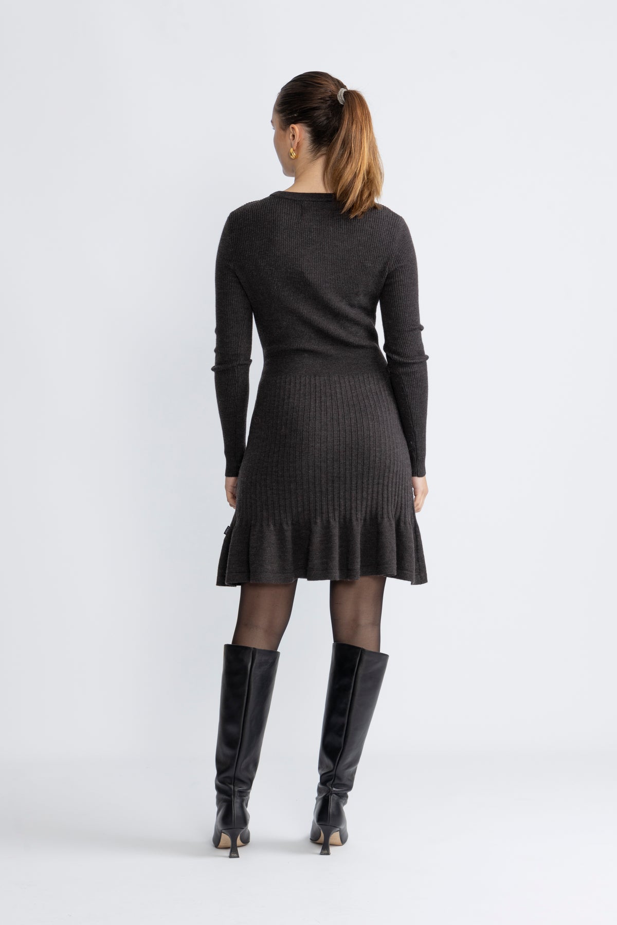 Oline Merino Dress - Dark Brown Melange