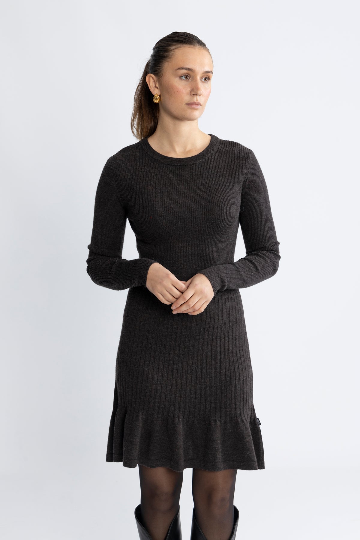 Oline Merino Dress - Dark Brown Melange