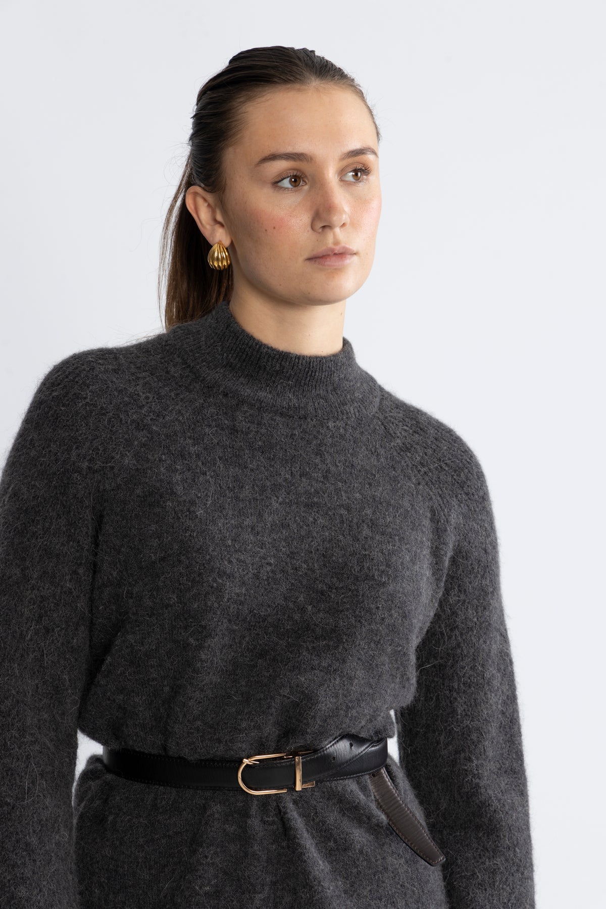 Lulu Ls High Neck Knit Dress - Volcanic Ash Melange