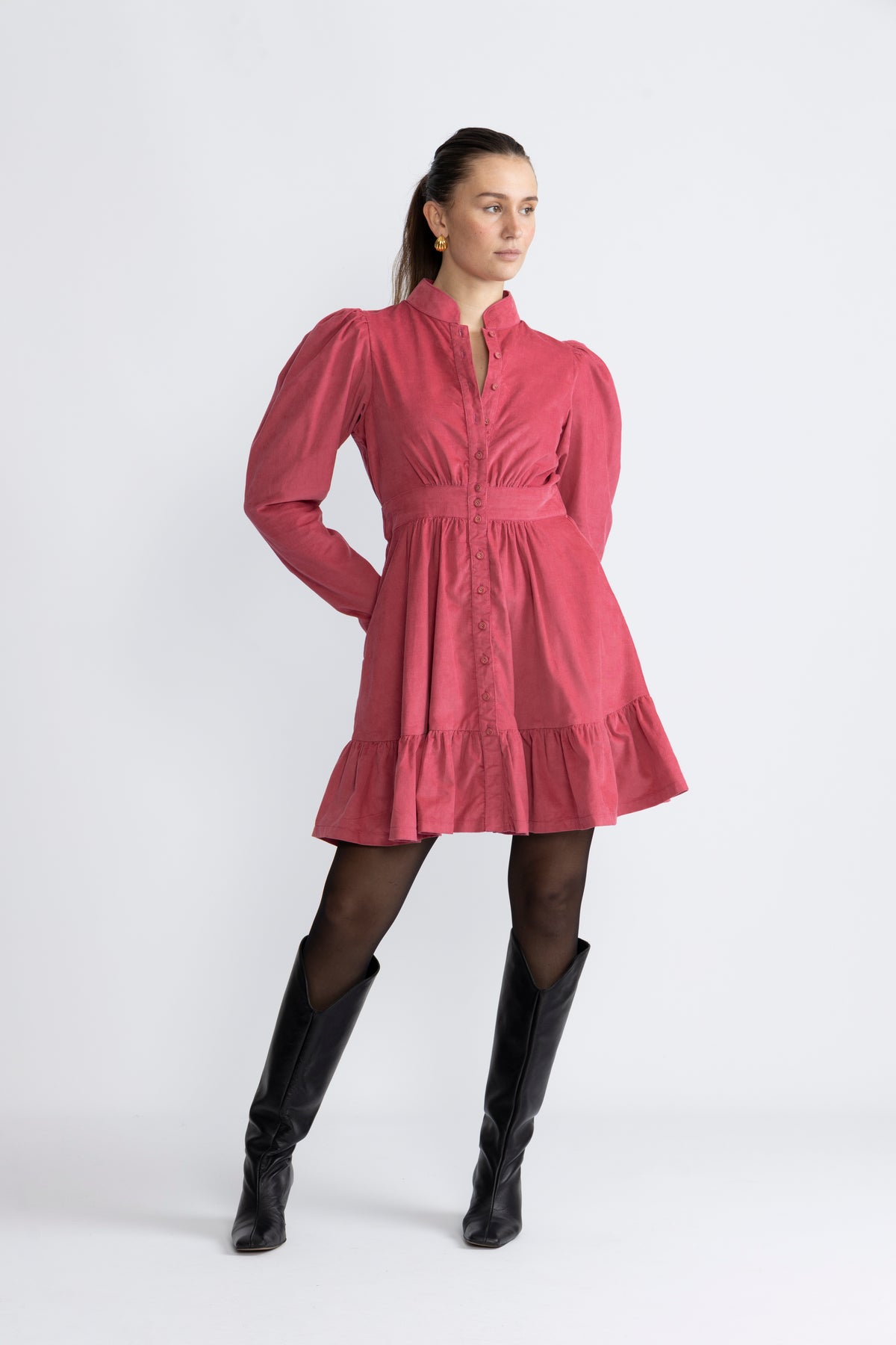Baby Cord Mini Dress - Raspberry
