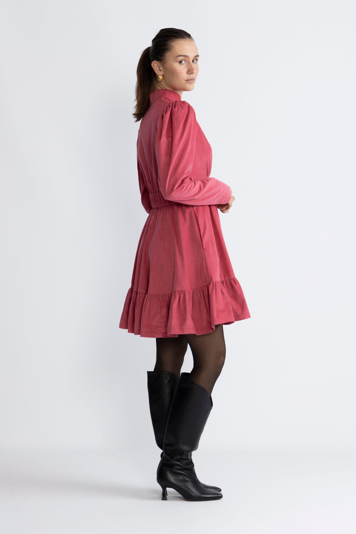 Baby Cord Mini Dress - Raspberry