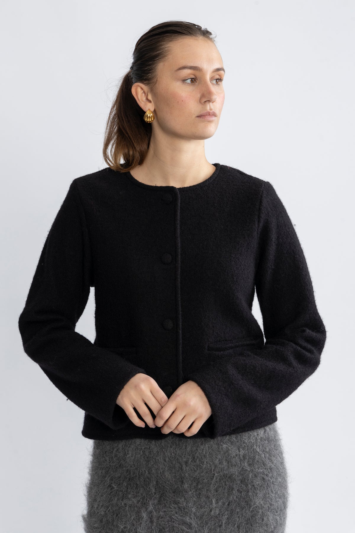 Darla Ls Knit Short Cardigan - Black