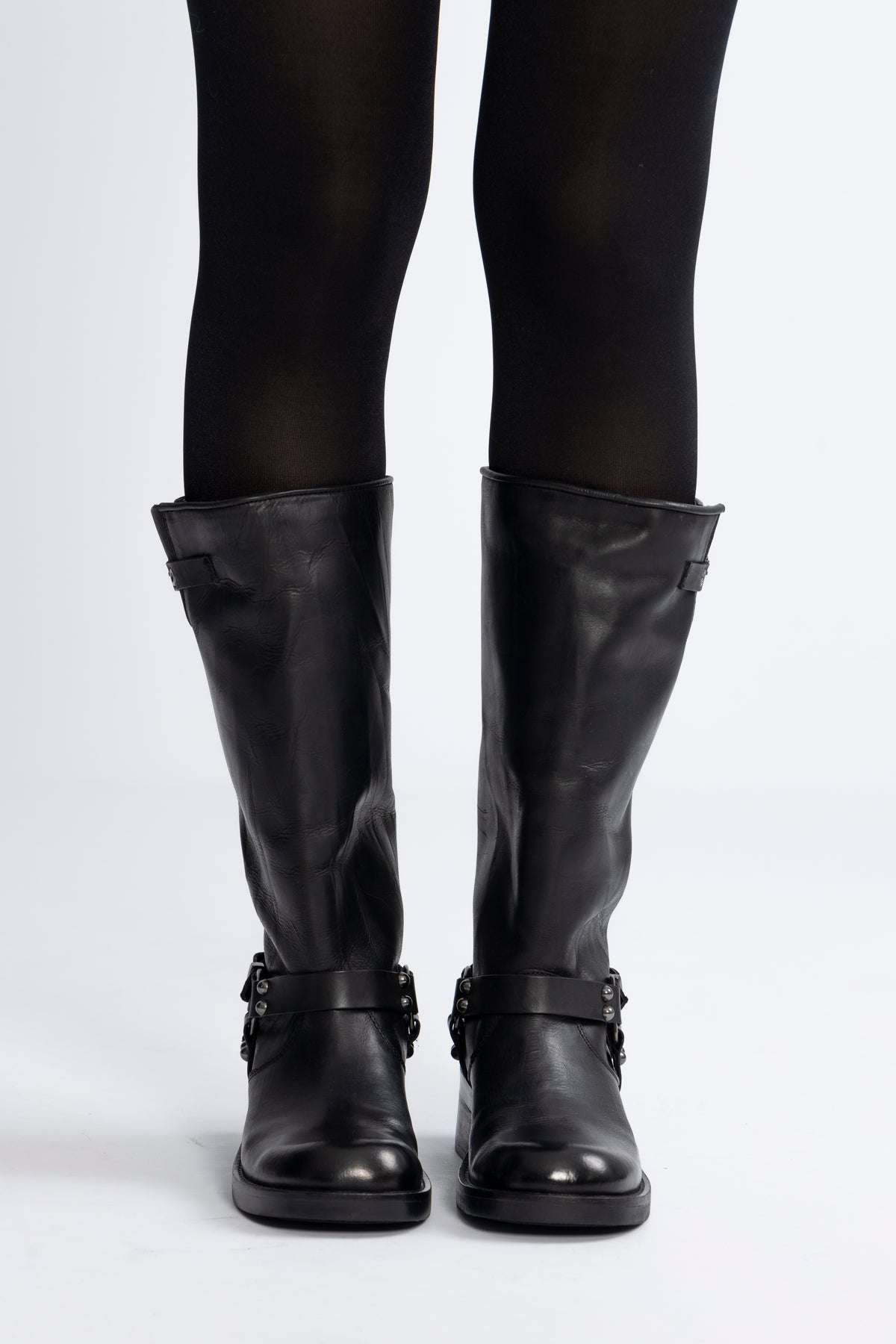 Biaharper Biker Boot Pull Up Leather - Jet Black