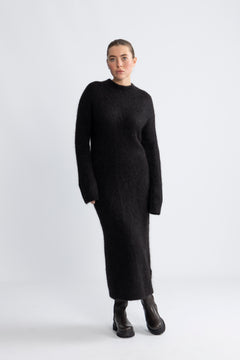 Gabella Ls Knit O-Neck Dress Camp - Black