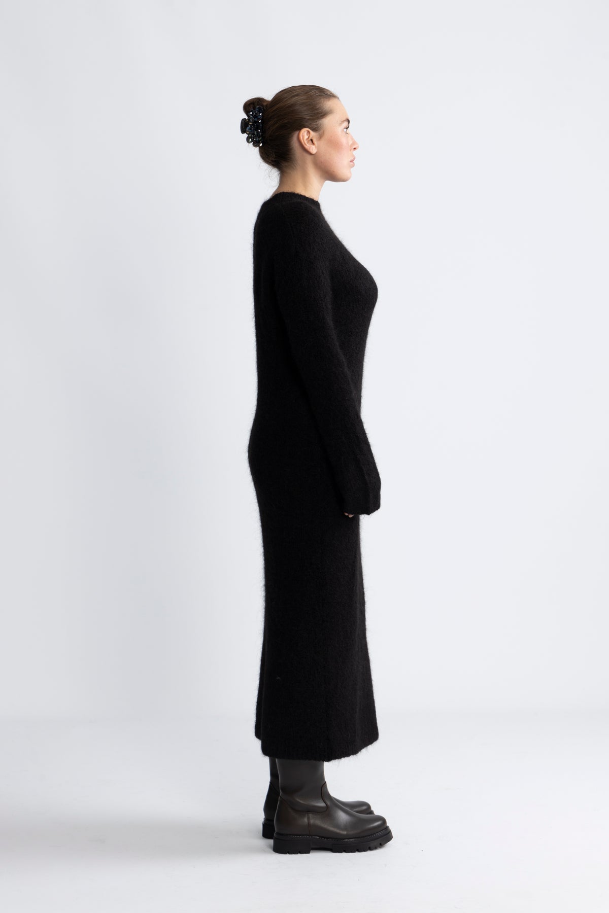 Gabella Ls Knit O-Neck Dress Camp - Black