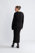 Gabella Ls Knit O-Neck Dress Camp - Black