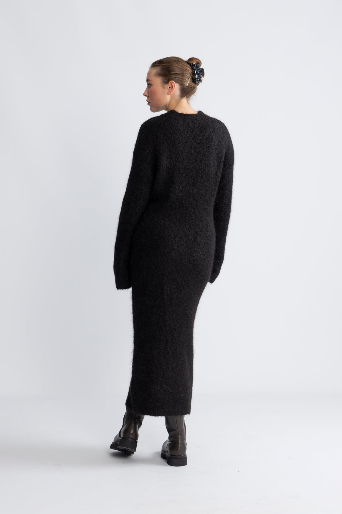 Gabella Ls Knit O-Neck Dress Camp - Black