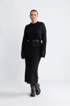 Gabella Ls Knit O-Neck Dress Camp - Black