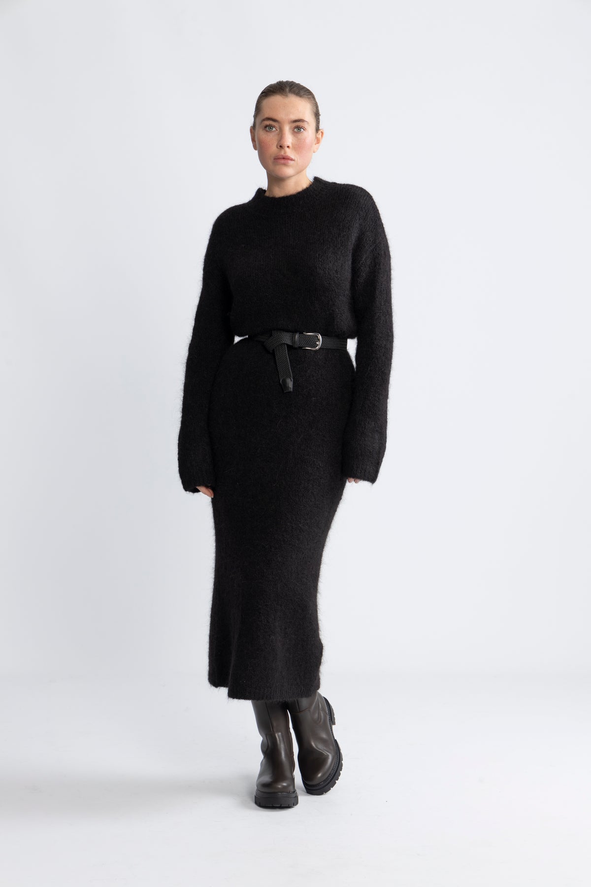 Gabella Ls Knit O-Neck Dress Camp - Black