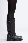 Biaharper Biker Boot Pull Up Leather - Jet Black