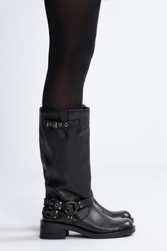 Biaharper Biker Boot Pull Up Leather - Jet Black