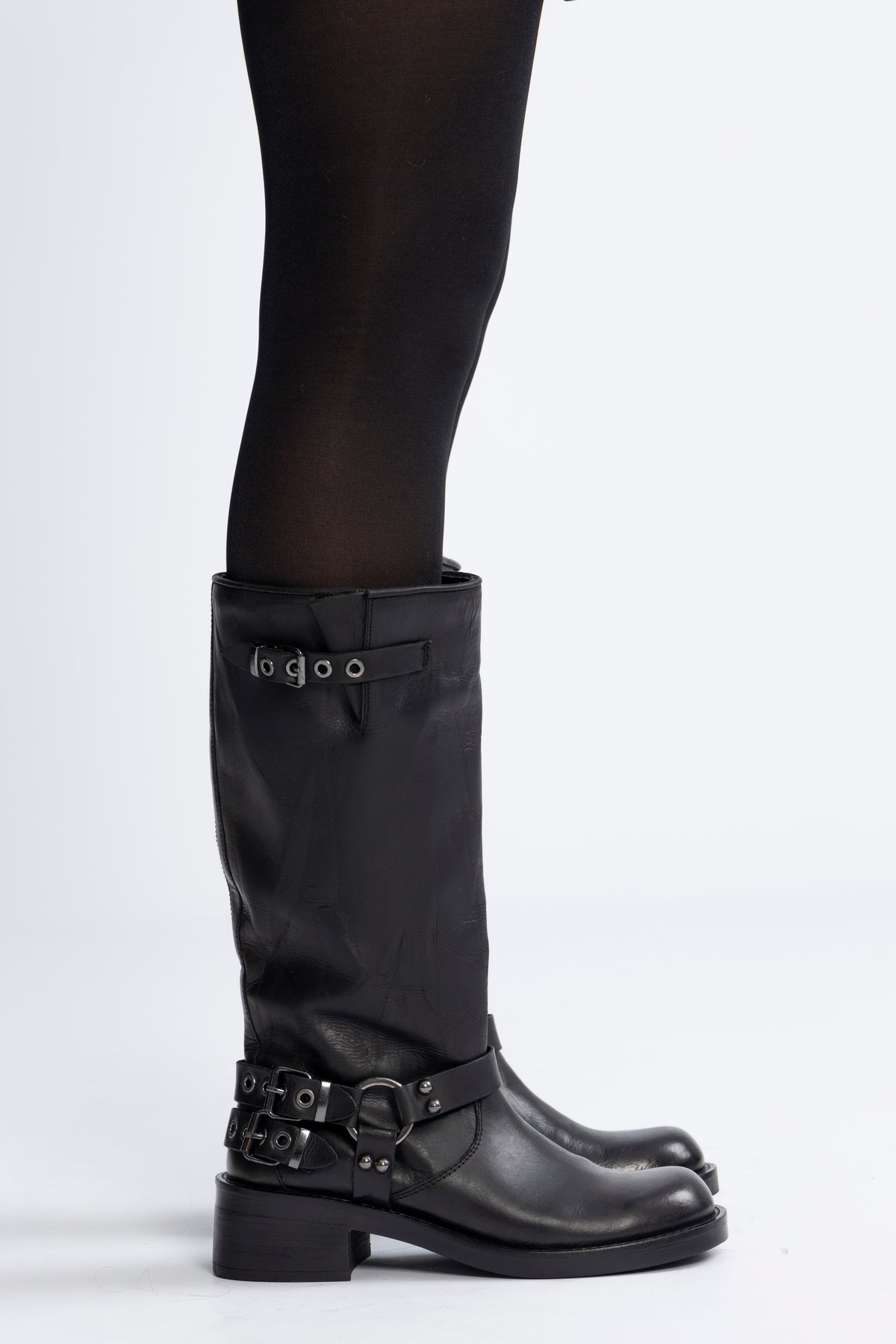 Biaharper Biker Boot Pull Up Leather - Jet Black