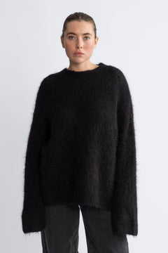 Gabella Ls Knit O-Neck Camp - Black