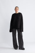 Gabella Ls Knit O-Neck Camp - Black