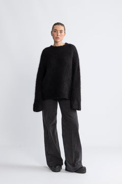 Gabella Ls Knit O-Neck Camp - Black