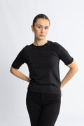 Lura Lurex 2/4 Knit O-Neck - Black Tonal Lurex