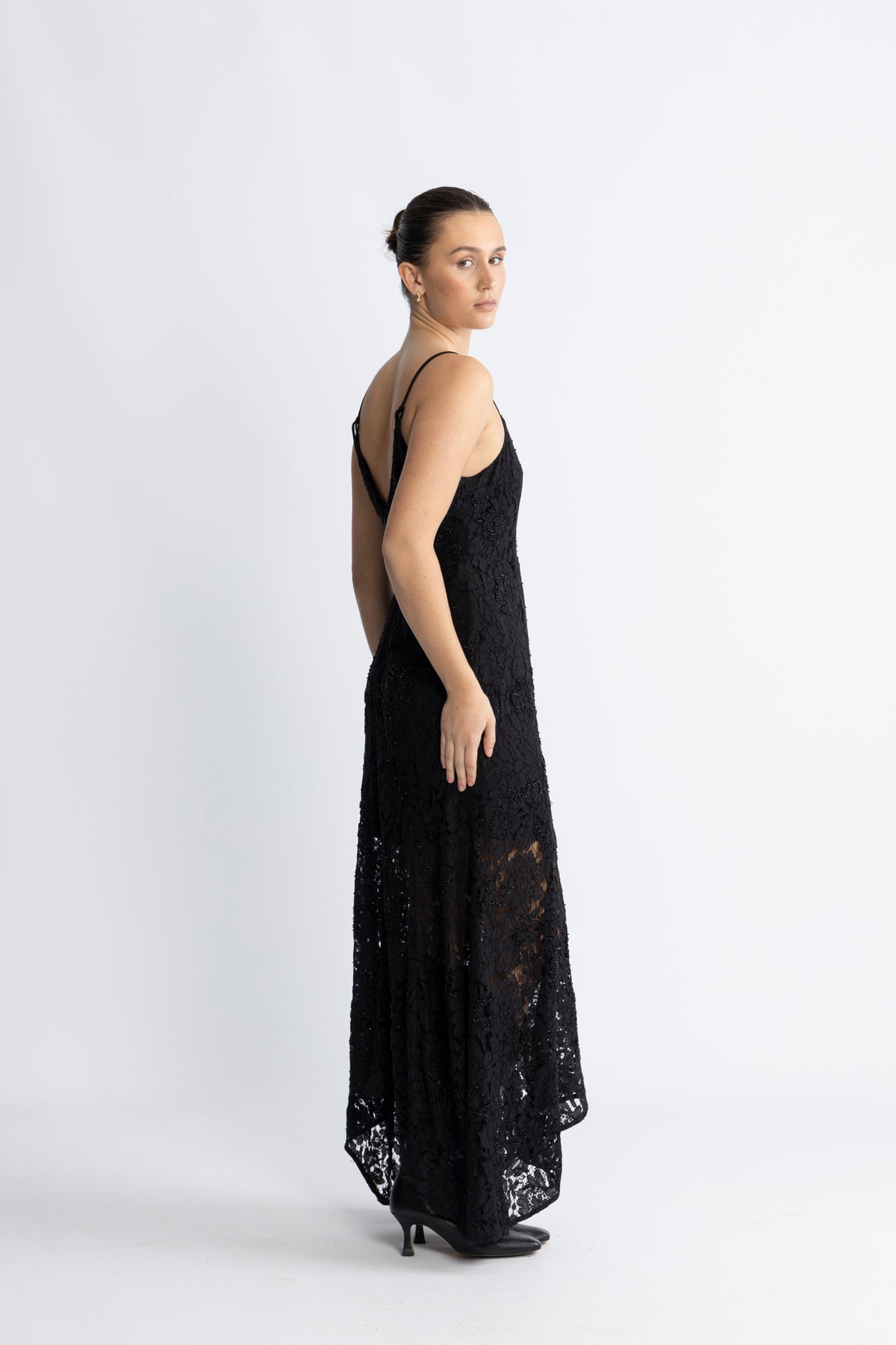 Deora Strap Beaded Lace Ankle Dress B - Black