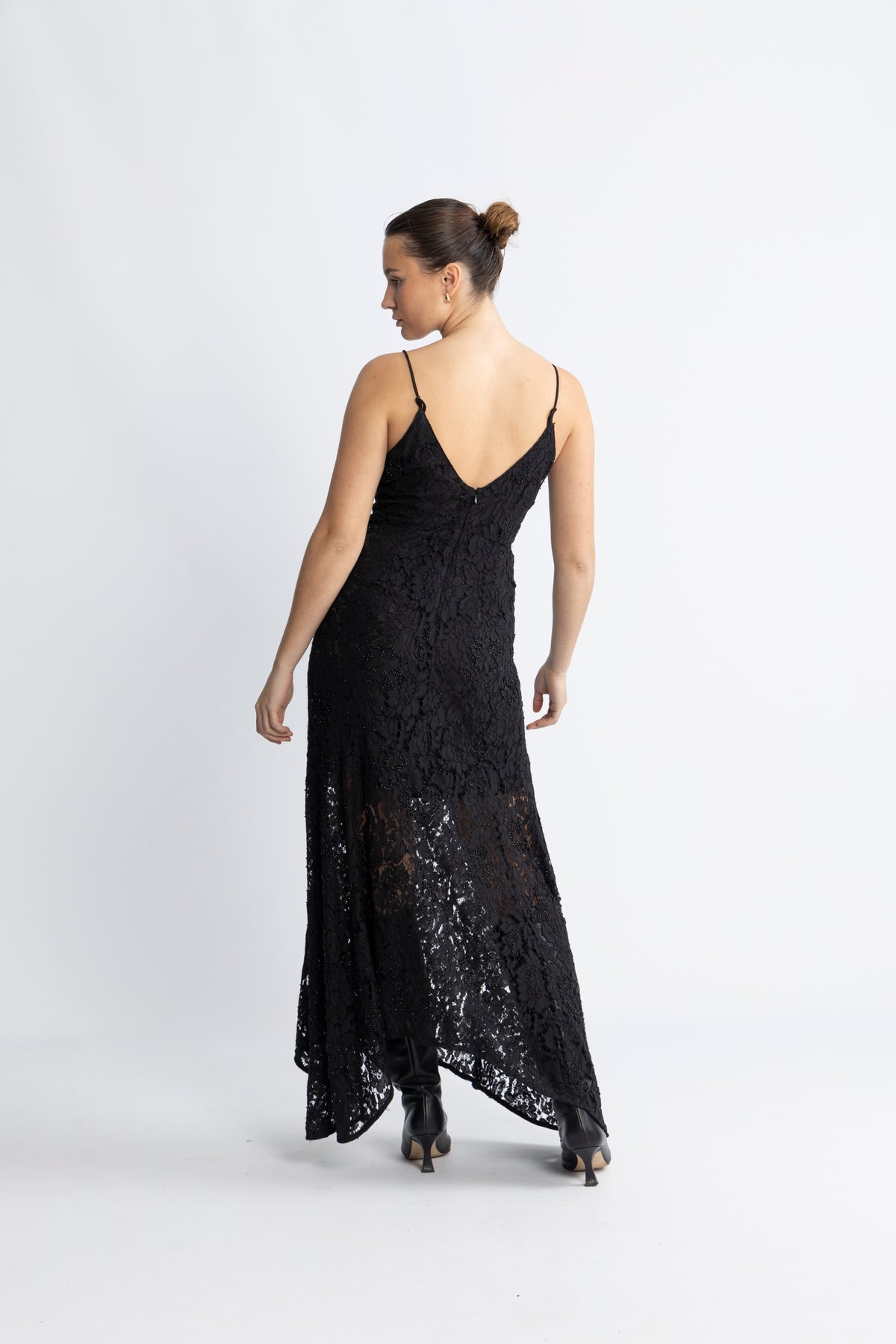 Deora Strap Beaded Lace Ankle Dress B - Black