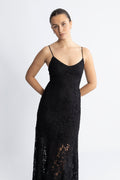 Deora Strap Beaded Lace Ankle Dress B - Black