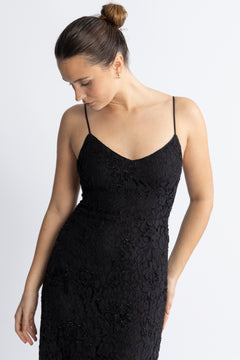 Deora Strap Beaded Lace Ankle Dress B - Black
