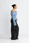 Off Shoulder Cardigan - Blue