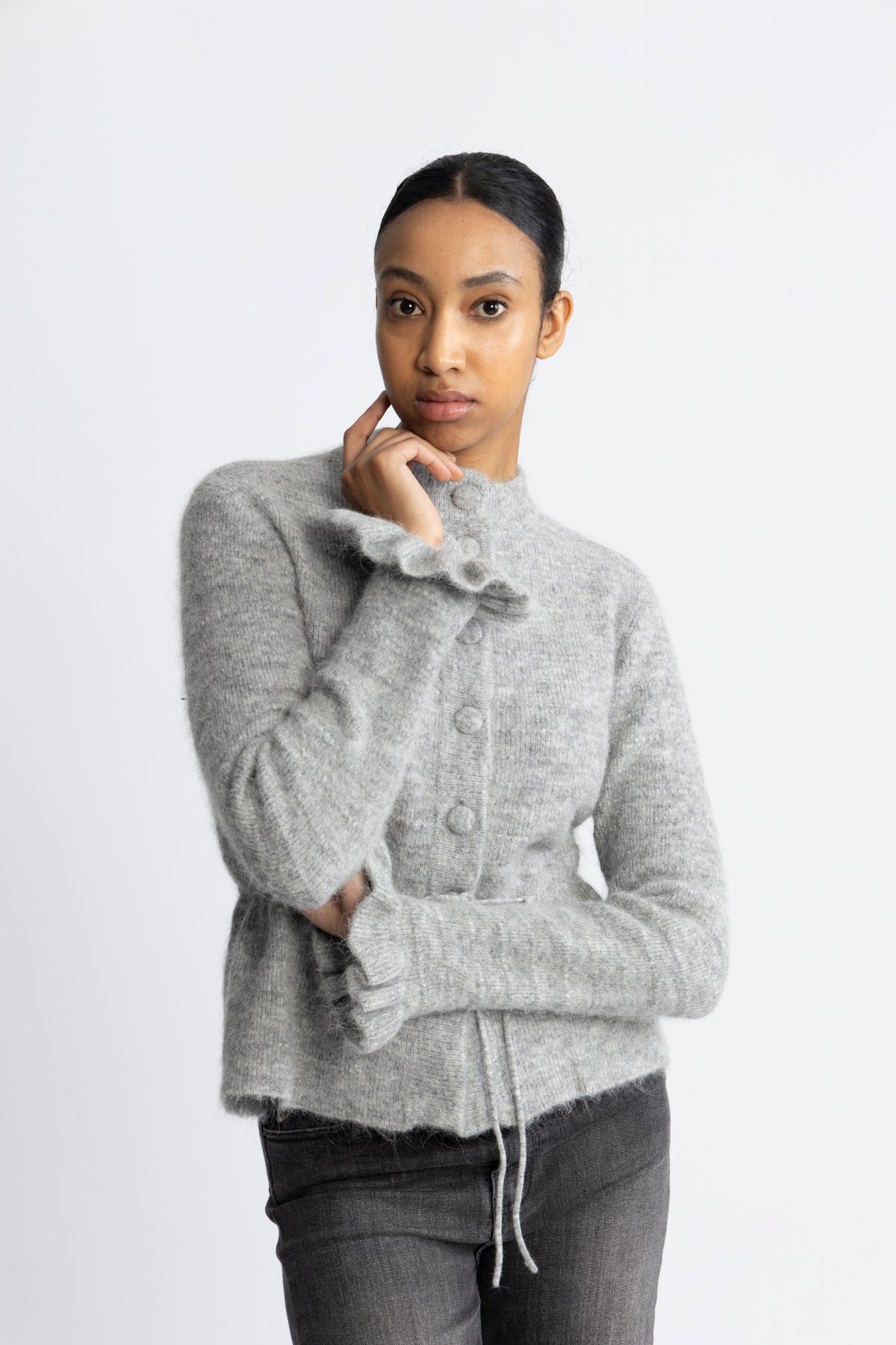 Yasthellis Ls Knit Cardigan S. - Ljusgrå melange