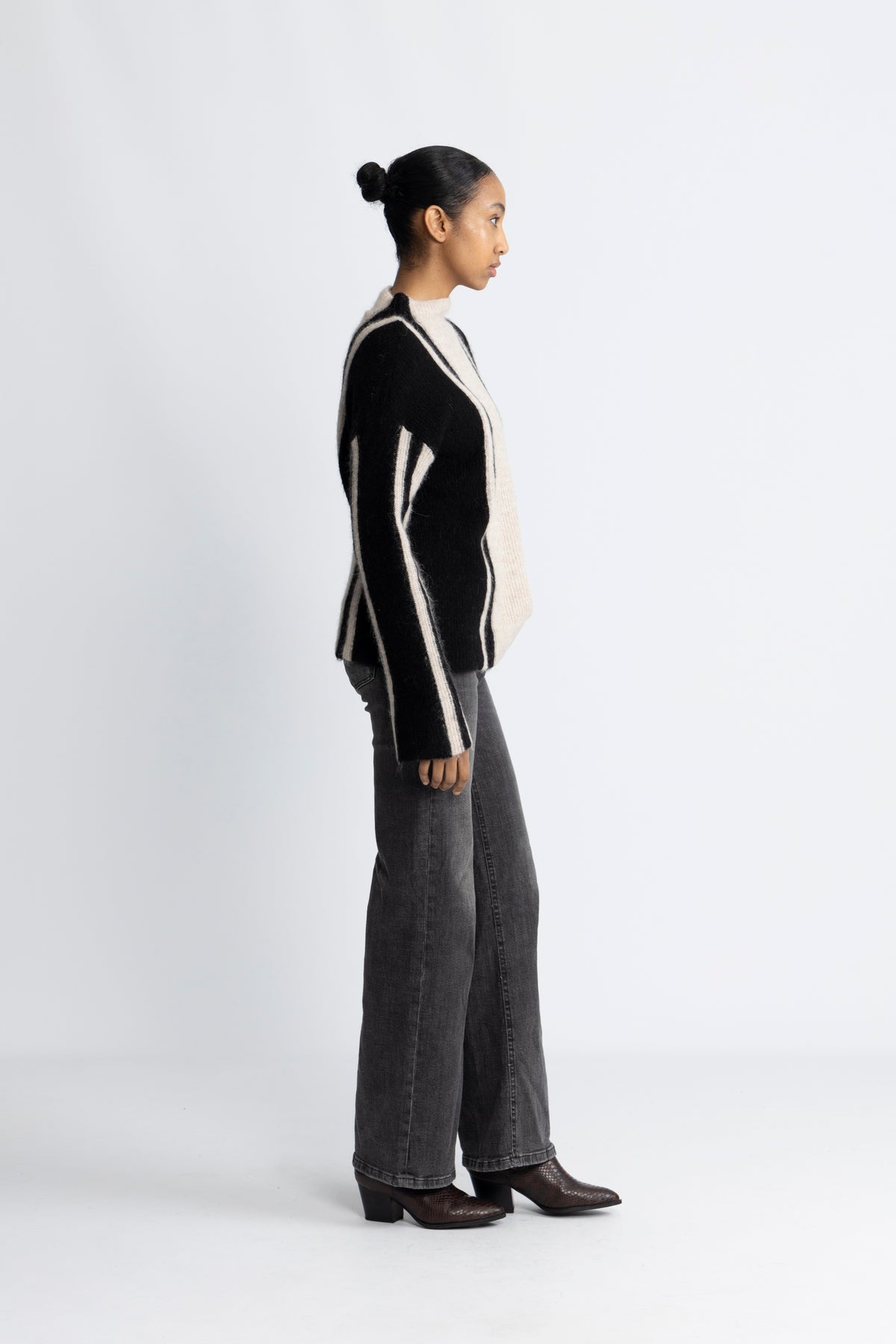 Lulu Ls Knit Vertical High Neck - Birch Black
